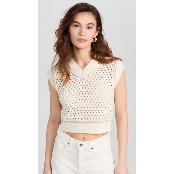 Guest In Residence Mesh Crop Vest in Cream Small New Womens Knit Tank Top - Picture 11 of 15
